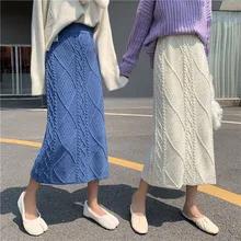 shooting video# 4771 han edition twist ling show thin knitting skirts, tall waist straight package hip skirt of