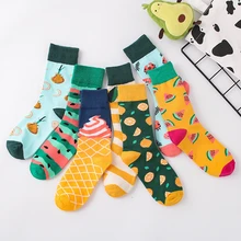 AWAYTR/милые носки из чесаного хлопка с фруктами женские носки ярких цветов с рисунком арбуза, лимона, лука Повседневные носки средней длины