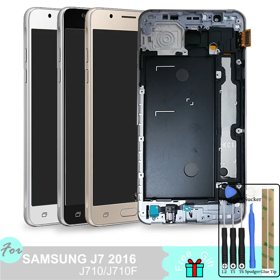 Tanie TFT lcd do samsunga Galaxy J7 2016 J710 J710FN J710F J710M J710Y J710G J710H montaż digitizera ekranu dotykowego ramka domu przycisk