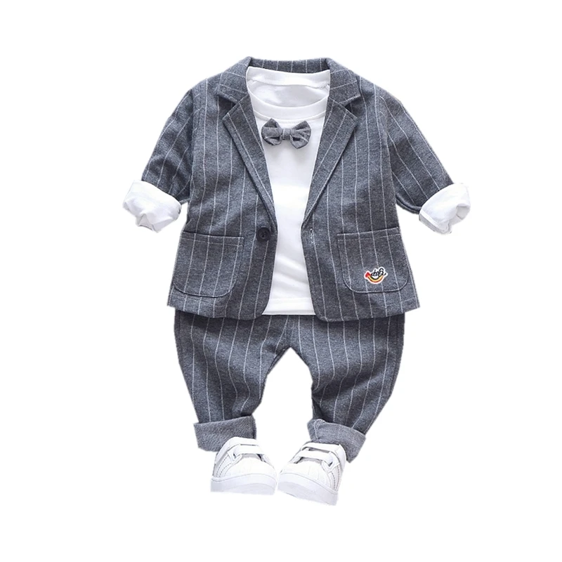 New Spring Autumn Children Fashion Clothes Baby Boys Girls Striped Tie Suit T Shirt Pants 3Pcs/sets Kids Infant Casual Clothing | Детская