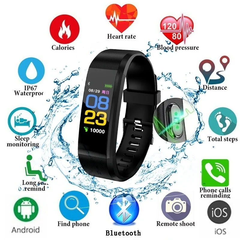 Bluetooth Смарт-часы цветной экран водонепроницаемый смарт-браслет пульсометр кровяное давление монитор браслет умный браслет