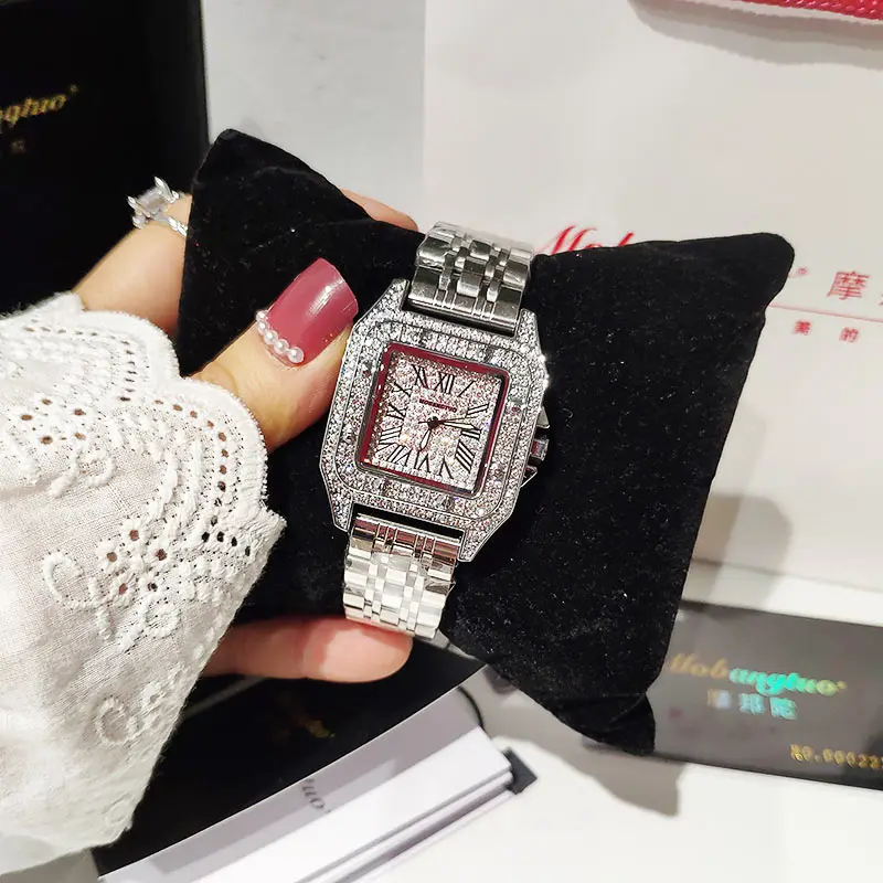 Relojes cuadrados de plata a la moda de alta calidad para mujer
