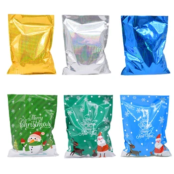 

32*24cm Christmas Gift Bag Large New Gold Silver Goods Cookies Candy Packaging Bag New Year 2021 Noel Santa Claus Bags