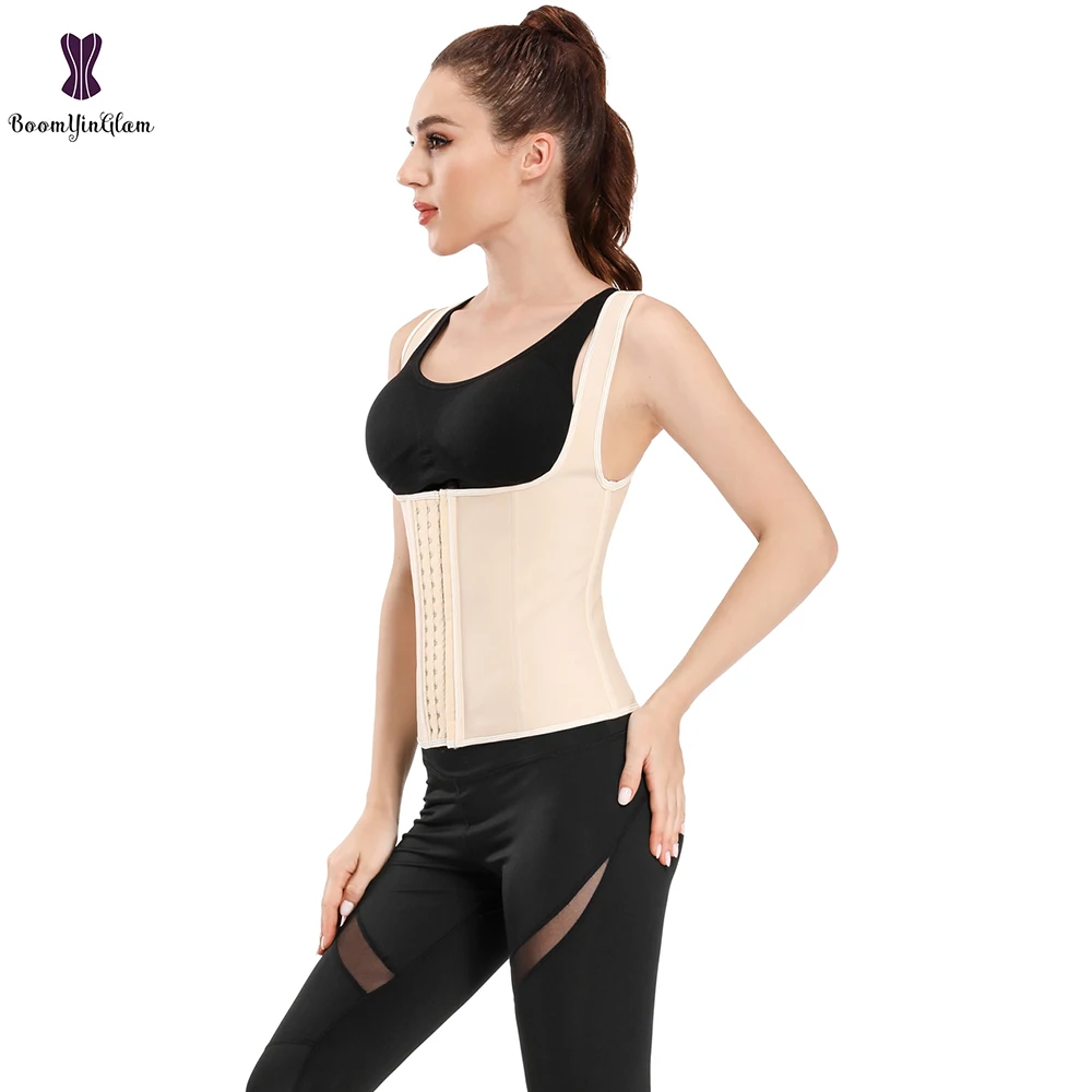 Latex Vest Corset Waist Trainer 3 Hooks Bustier 9 Steel Bone Gorset Plus Size Black Beige Korset Corselet #888