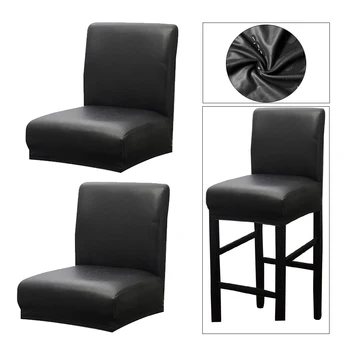 

2x Black Stretch Short Back Bar Stool Dining Chair Cover Machine Washable