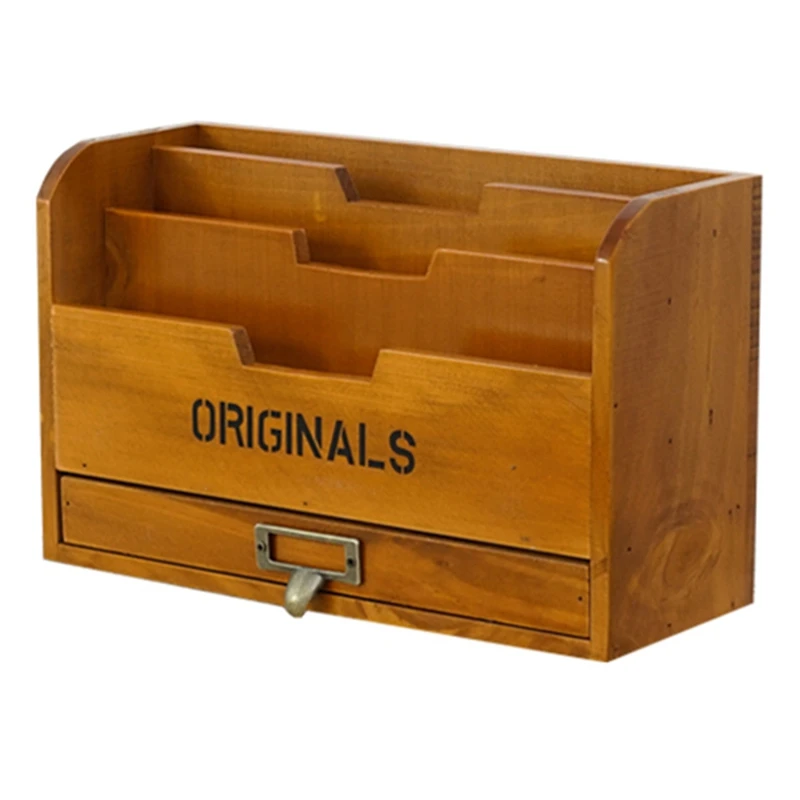 

Solid Wood Retro Storage Cabinet Newspaper Books Magazine Box Newspaper Rack Folder with Drawer