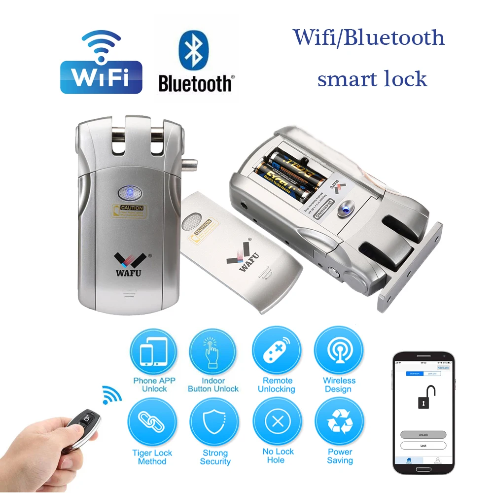  Wafu 019 Wireless wifi Smart Lock Remote Control BT Electronic Keyless Door Invisible Lock 433MHz P - 33037658984