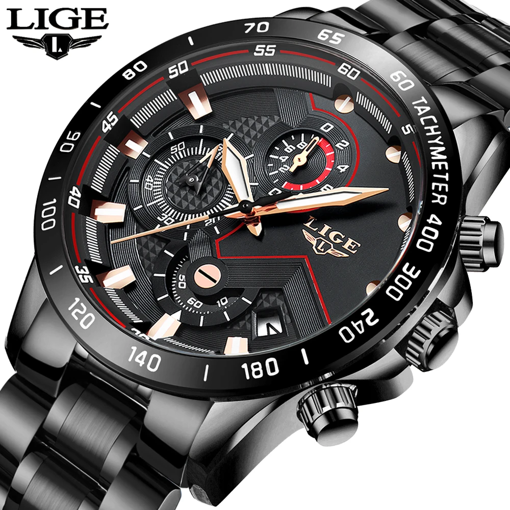 

Relogio Masculino LIGE Chronograph Mens Watches Stainless Steel Waterproof Date Quartz Watch Men Business Classic Male Clock+box