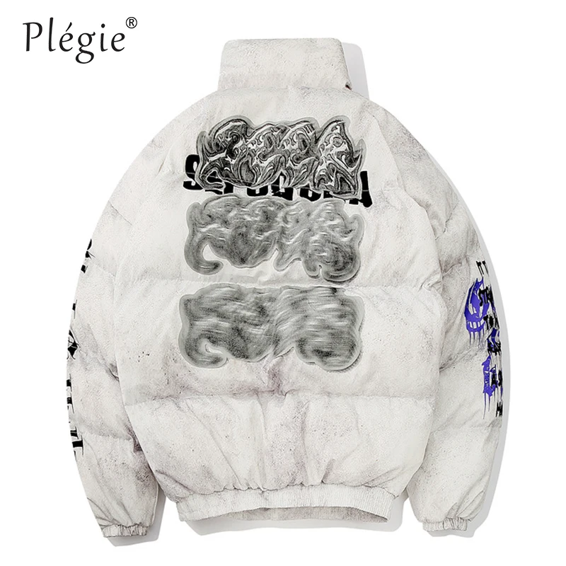 white parkas Мужские Стеганые куртки в стиле хип-хоп с оригинальным принтом,, теплая ветровка, пальто большого размера, унисекс, повседневные зимние парки, уличная одежда - Цвет: white parkas