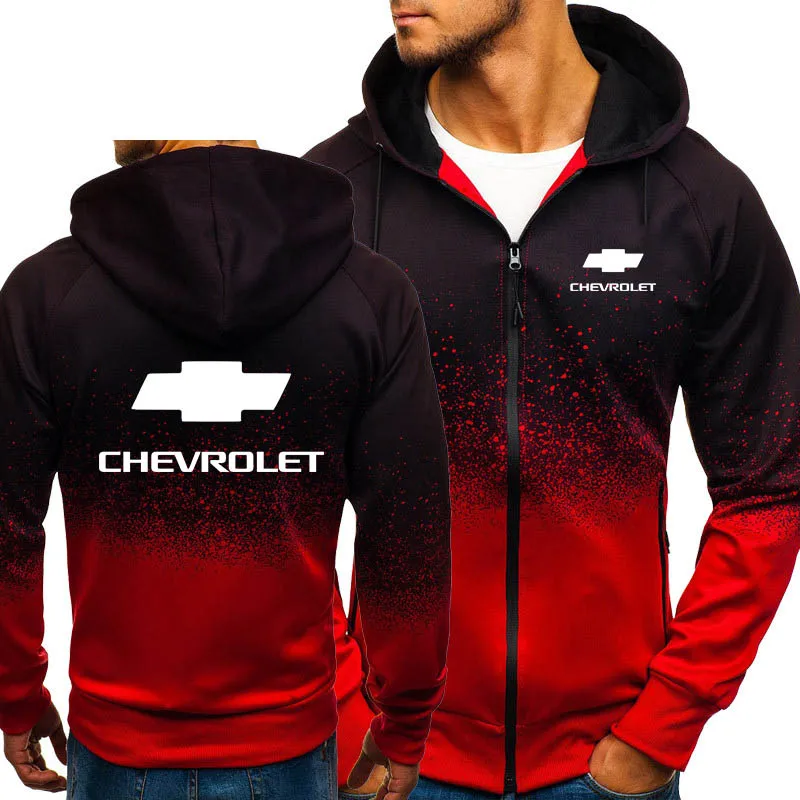 Jacket Men Chevrolet Car Logo Print Casual HipHop Harajuku Gradient color Hooded Fleece Sweatshirts zipper Hoodies Man Clothing | Мужская