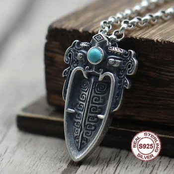 

S925 men sterling silver pendants Personalized retro fashion jewelry Carved patron saint classic style generous simple Send gi