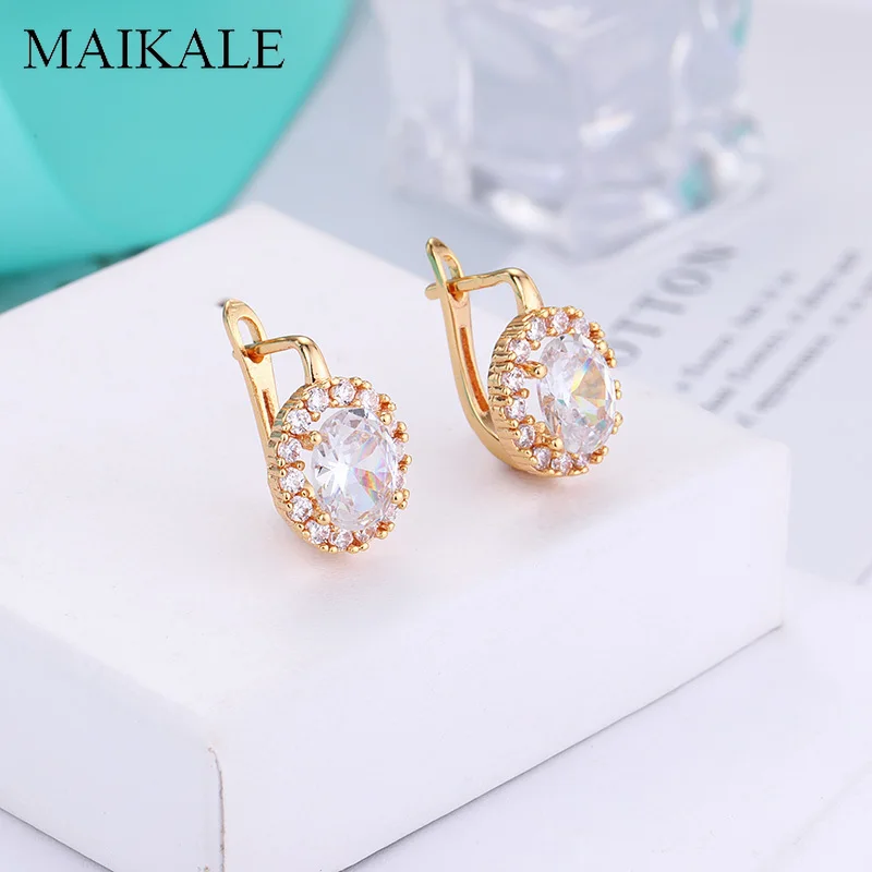 

MAIKALE Classic Round Zircon Stud Earrings Gold Silver Color Cubic Zirconia Earring Korean Earrings for Women Send Friend Gifts