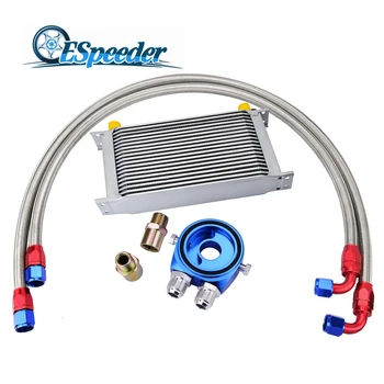 

ESPEEDER 19Row AN10 Transmission Oil Cooler+Oil Adapter Filter Cooler Oil Cooler+Nylon Braided Silver Cooler Plate Kit