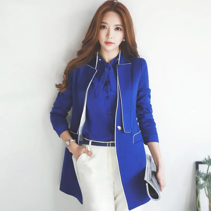 royal blue Блейзер Feminino, весенне-осенние куртки, женский тонкий элегантный костюм, куртка Blaser, длинные пальто с одной пряжкой, Женский блейзер, Femme C3119 - Цвет: royal blue