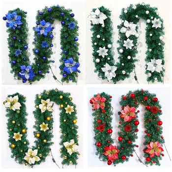

2.7m Christmas Decoration For Home New Year Green Christmas Garland Wreath Christmas Party Pine Tree Rattan Hanging Ornaments