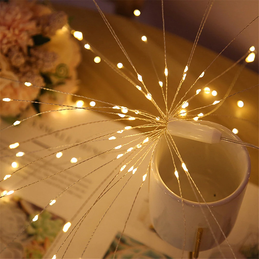 Подвесной светодиодный светильник-Гирлянда DIY, фейерверк, медная гирлянда, наружная гирлянда на батарейках, рождественские украшения, вечерние, свадебные