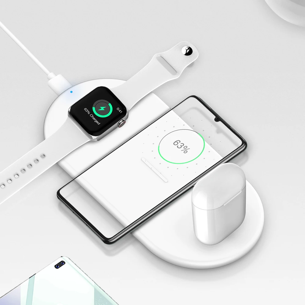 

10W Wireless Chaging base for iWatch 2 1 4 3 AirPods 2 IPhone 8 X XR Samsung S10 S9+ FAST Wireless charger Quick Charge station
