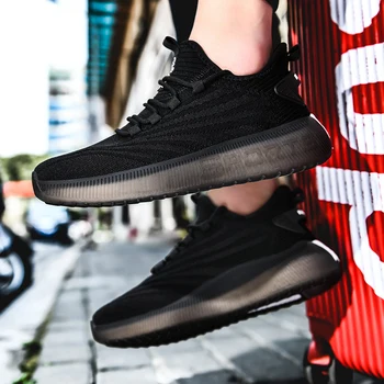 

Spring Autumn Flying Weaving Mesh Tide Breathable Shoes For Men Lace Up Soft Jogging Footwear Sneakers Men Tenis Masculino