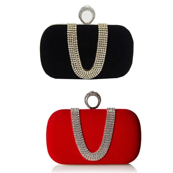 

Suede Velvet Rhinestone Stud One Ring Decor Evening Cocktail Clutch Bag