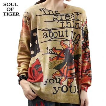 

SOUL OF TIGER 2020 Fashion Korean Designer Ladies Printed Sweaters Womens Cotton Pullovers Casual Streetwear Oversized Knitwear