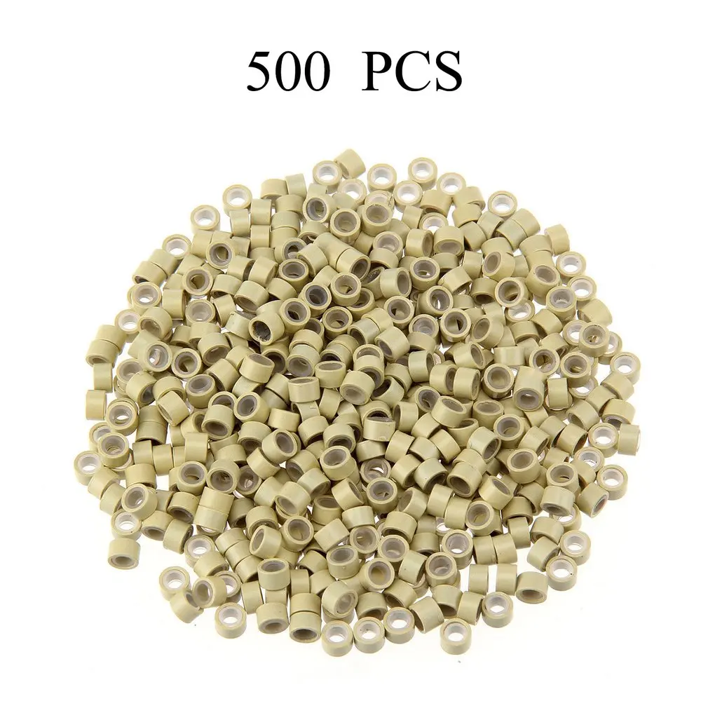 

500 Pcs 5mm Hair Silicone Micro Ring Silicone Lined Micro Rings Links Beads for Feather and Human Hair Extensions
