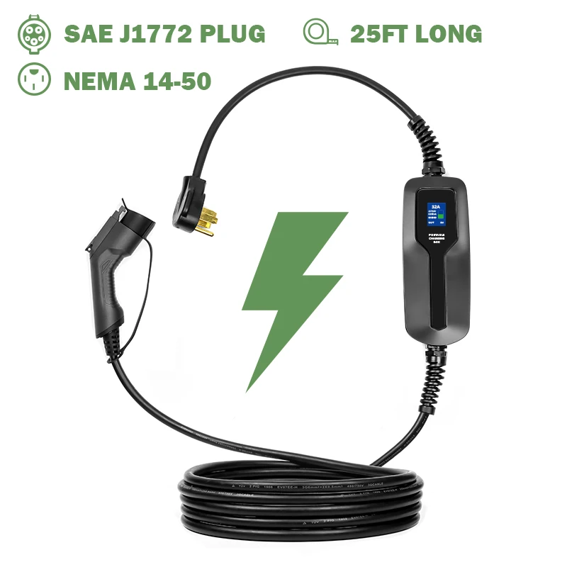 Тип 1 портативный EV кабель для зарядки SAE J1772 32 Amp Уровень 2 EVSE электромобиль