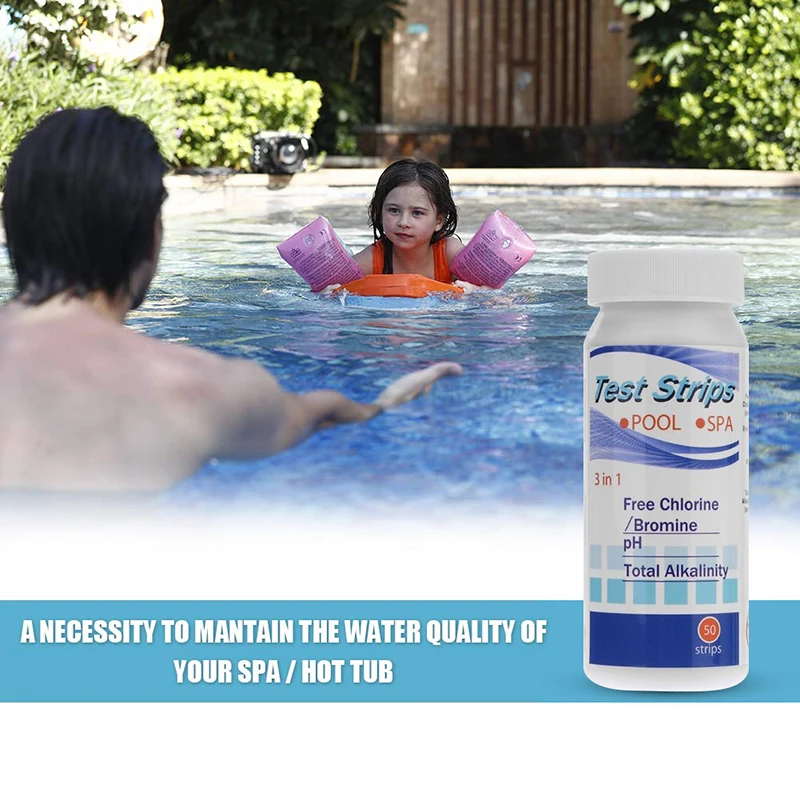 

50pcs Tub Water Quality Swimming Pool Test Paper Residual Chlorine Dip Test Strips Hot Tub SPA Swimming Pool PH Testing Products