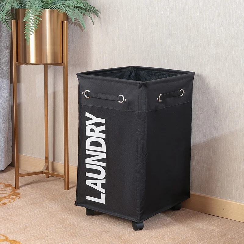 

Dirty Clothes Laundry Basket Foldable Storage Basket with Wheel for Office Waterproof Oxford Bathroom Laundry Hamper