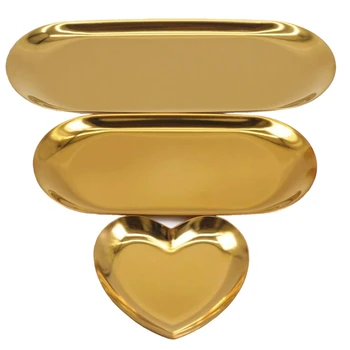 

3Pcs Jewelry Tray Gold Tray Vanity Tray Jewelry Organizer Trays Candle Tray Cosmetic Tray Decorative Jewelry Dish for Vanity Liv