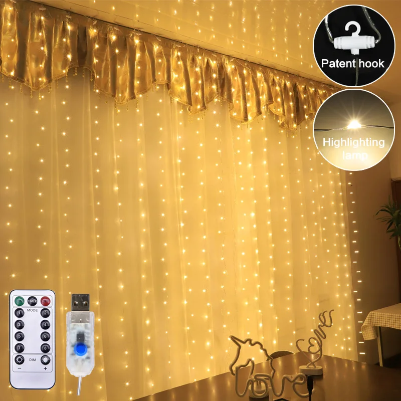 

3* 3m 300LED Curtain Light Web Celebrity Girl Heart Romantic Room Decoration Nordic Minimalist USB Remote Control Color Lights