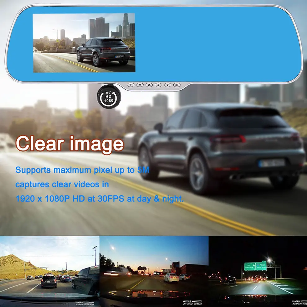 5 inch Dpower Q6 Highlight Touch Screen Driving Recorder Mirror + GPS Tracking GPS Navigation Loop Recording Night Vision