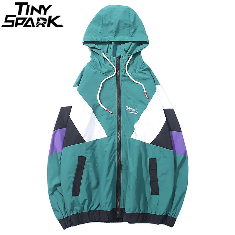 

Harajuku Track Jacket Windbreaker Men Hip Hop Streetwear Hooded Jacket Color Block Autumn Casual Hoodie Jacket Coat Hipster