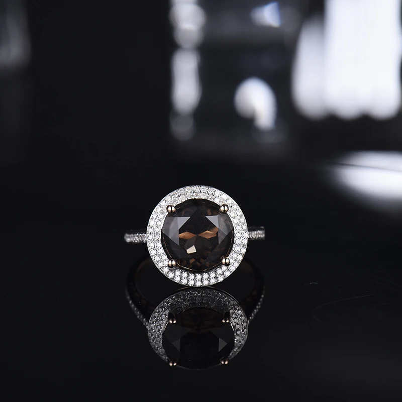 4.66Ct однотонные 14kt розовое золото бриллиант дым топаз Круглый 10x10 мм Обручение обручальное кольцо