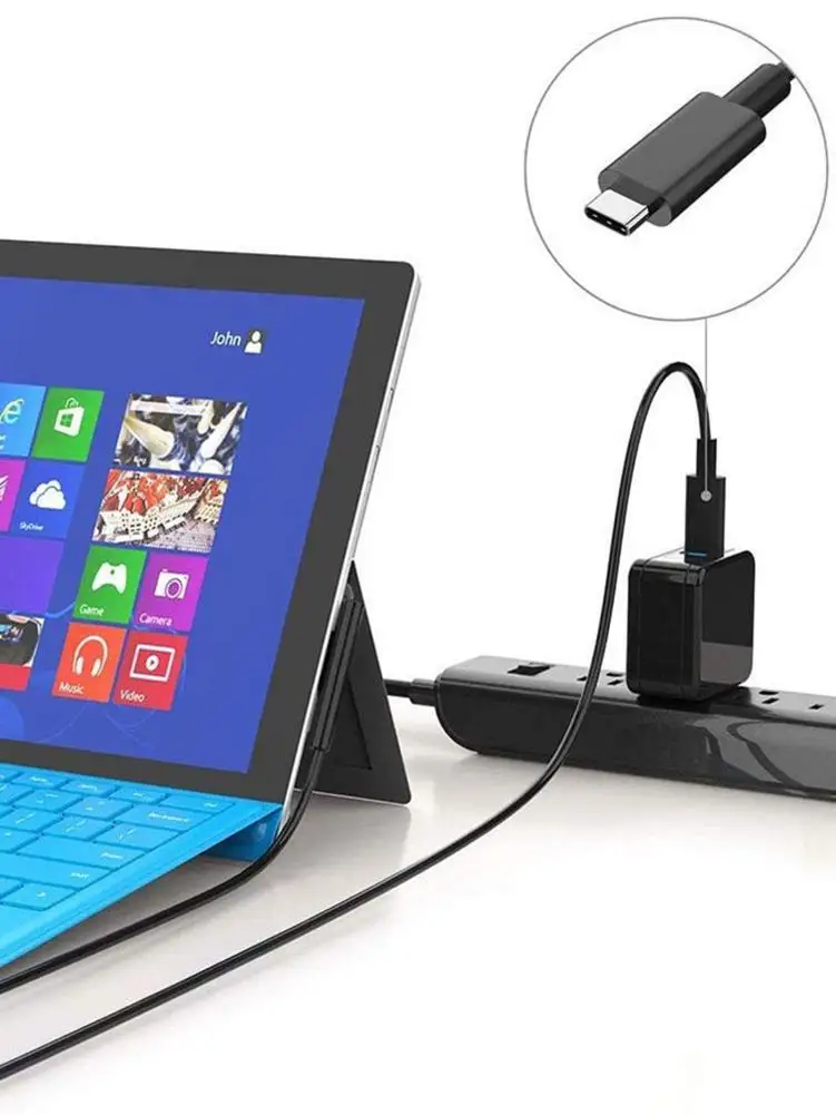

PD To TYPE C Portable Braided Data Cable 1.5m Fast Charging Cable Compact Black USB Cable For Surface Pro Book Go Laptop USB-C