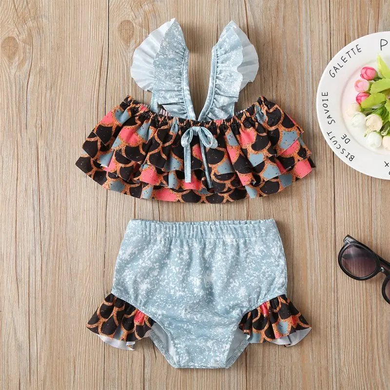 

Summer Baby Swimsuit Set Laminated Color Sling Swimsuit Top Panties Girl Swimsuit Bikini Set