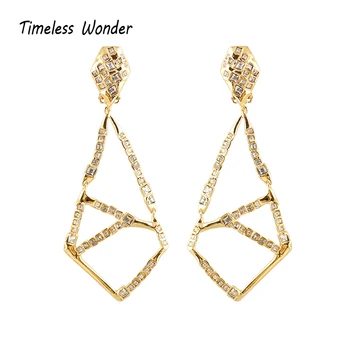 

Timeless Wonder Crystal Stone Geo Triangle Clip on Earrings Women Fancy Jewelry Punk Designer Brand Gothic New Boho Ins Top 3152