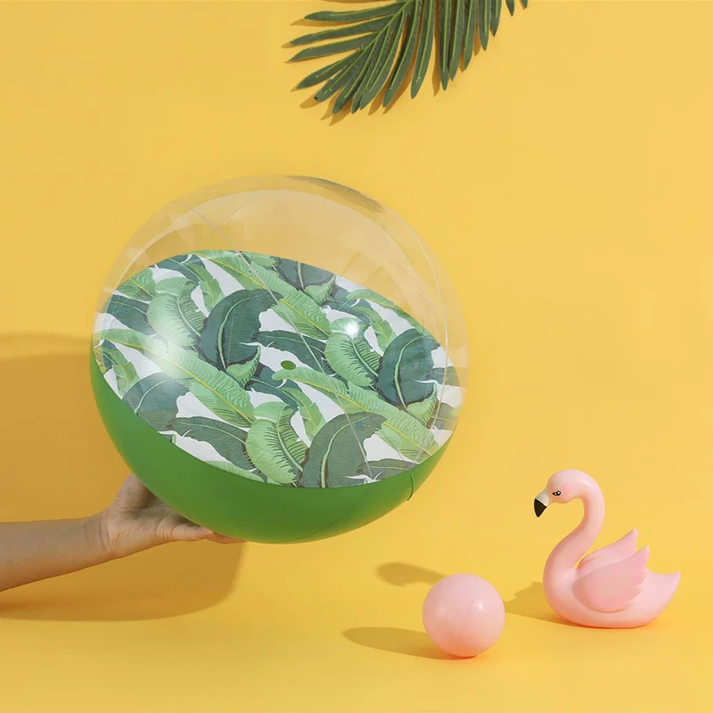 Прекрасный 16 дюймов единорог; Фламинго прозрачный надувной ПВХ игровой бассейн с шариками пляжный мяч водный Детская вечеринка подарок для забавных игрушек - Цвет: Plantain Leaves