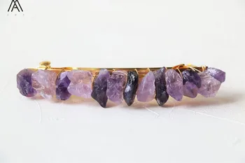 

5PCS Gold Wire Wrapped Amethysts Quartz Chunky Beads Hair Clips Tiara For Women Crystal Hairpins Clips Hair Jewelry HG013AMH.E
