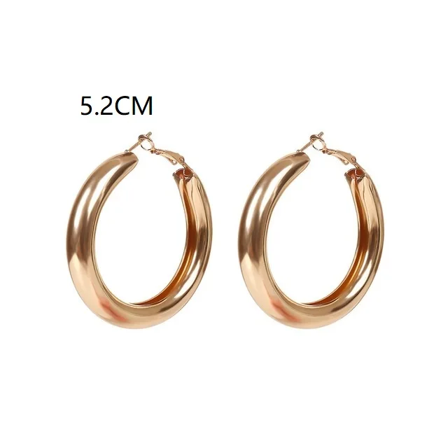 AOMU, хип-хоп, широкие маленькие серьги-кольца, для женщин, высокая полировка, медное покрытие, круглые серьги, мужские серьги, пирсинг, ювелирное изделие, 3,3 см - Окраска металла: C gold  5.2cm