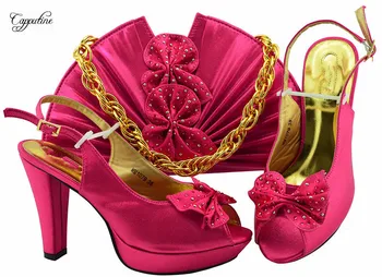 

Charming lady fuchsia design sandals with bag nice African pump shoes and handbag sets MM1079 Heel Height 11.5CM