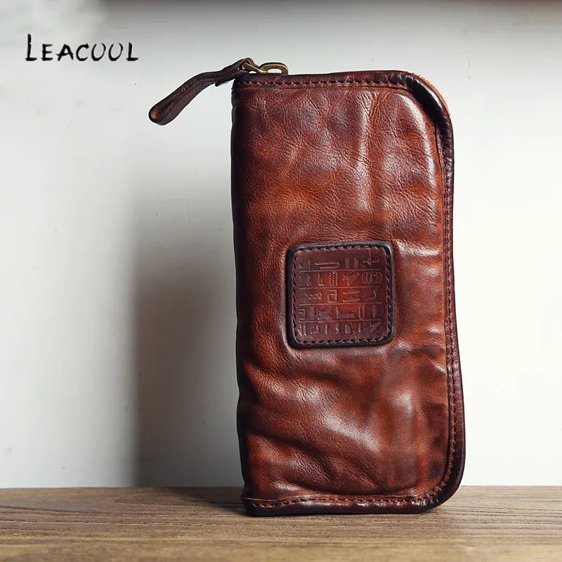 

LEACOOL Brand Men Luxury Genuine Cowhide Leather Clutch Bag Business Mens Bag Big Capacity Cow Leather Wallet Bolsas Male