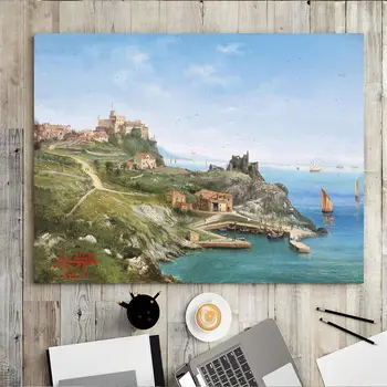 

Wall Art Canvas Poster and Print Canvas Painting Decorative Picture Living Room Home Decor Lakeside Seaside village countryside