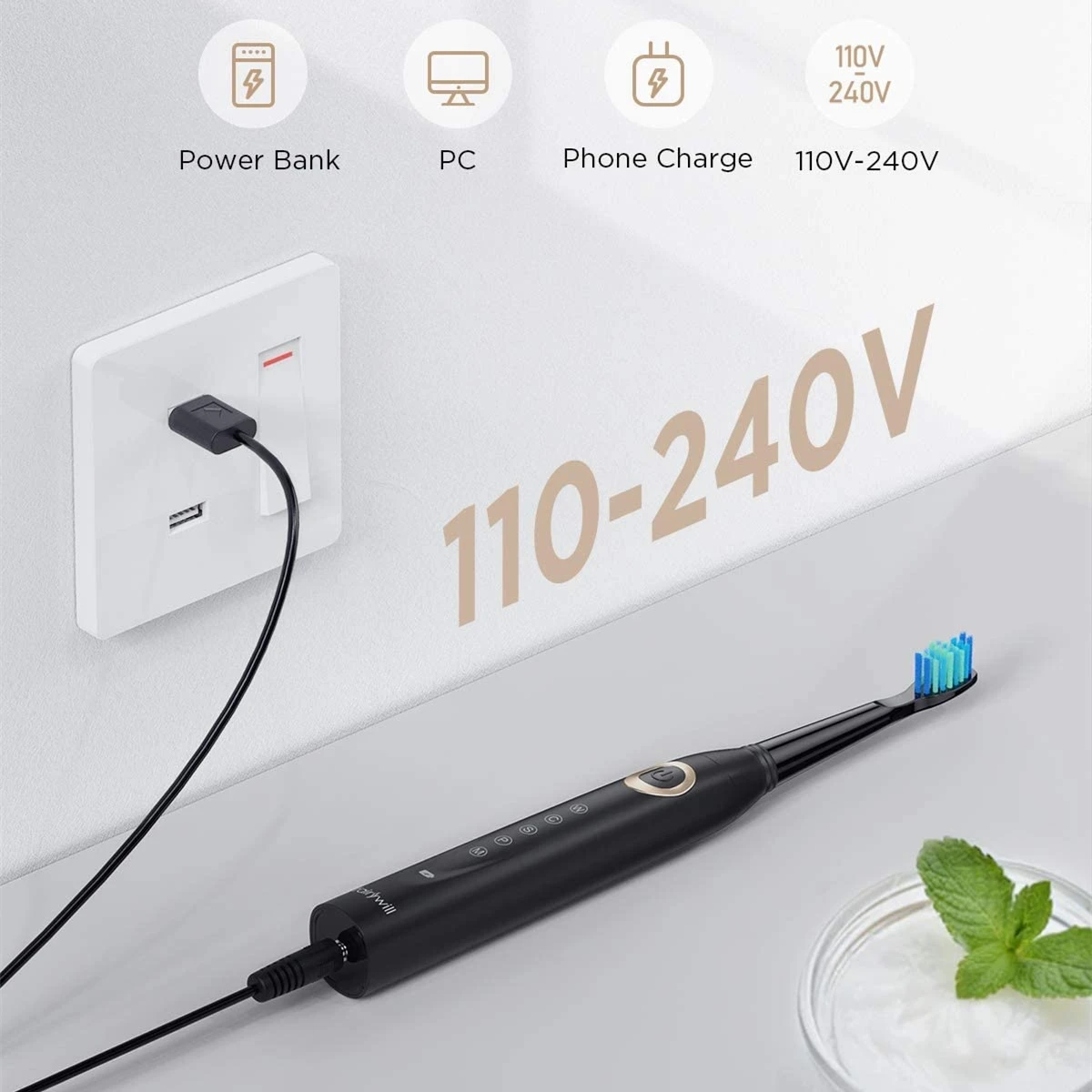 Electric Toothbrush Fairywill Sonic Electric Toothbrushes for Adults Kids 5 Modes Smart Timer Rechargeable Whitening Toothbrush with 10 Brush Heads