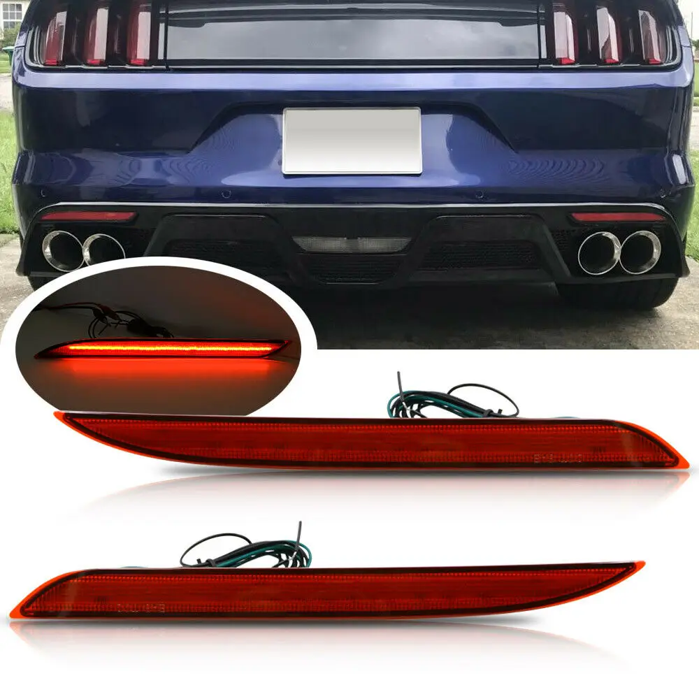 

2pcs Red LED Rear Tail Bumper Reflector Brake Light Lamp For Ford Mustang 2015 2016 2017 Brake Tail Lamp