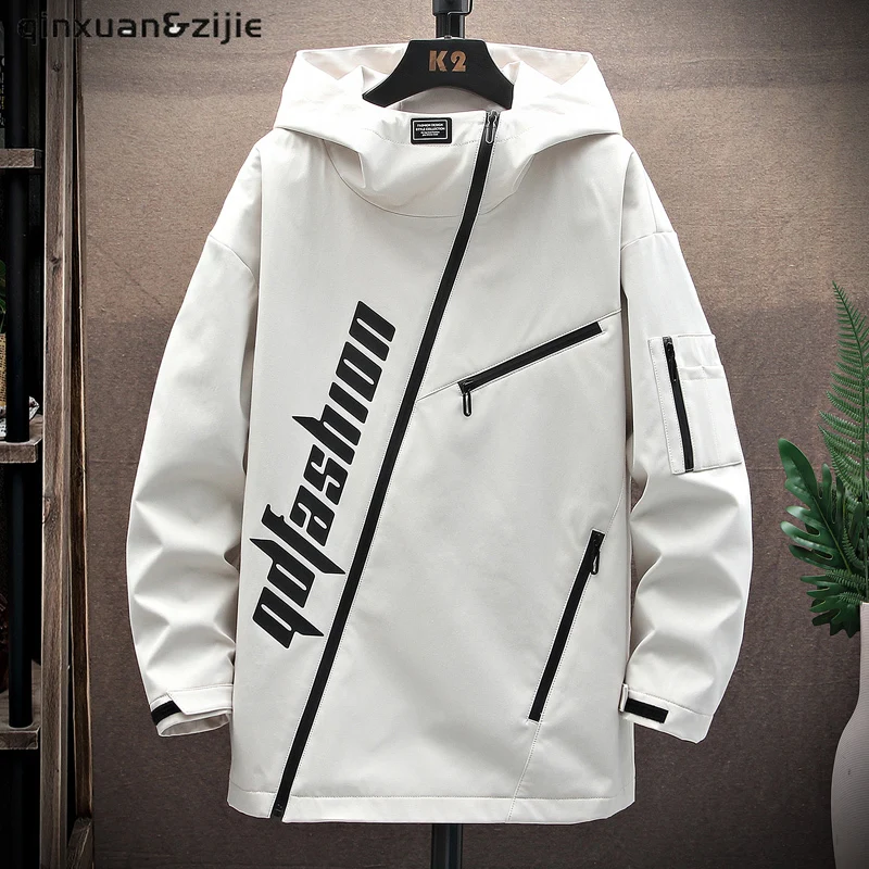 Men's Windbreaker Jackets Cardigan Male New Korea Fashion Techwear Hooded Print Coats Casual Clothing Autumn
