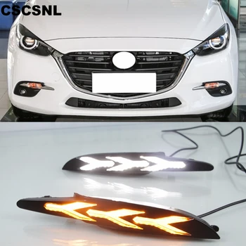 

CSCSNL 1Pair Car LED For Mazda 3 Axela 2017 2018 LED DRL Daytime Running Light Fog Lamp With Yellow Flowing Turning Signal light