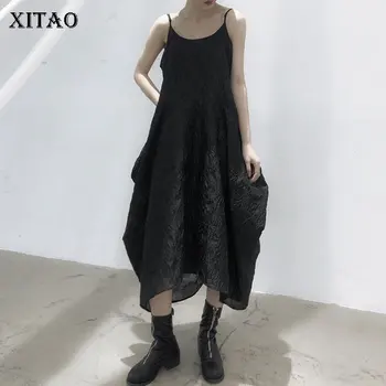 

XITAO Off Shoulder Top Plus Size Black Dress Women Clothes 2020 Summer New Fashion Pullover Sleeveless Elegant Dress DZL1345