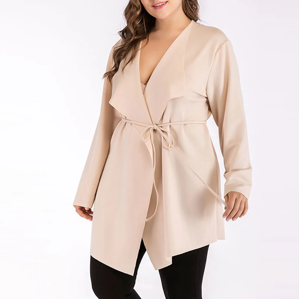 

Women's large size solid color strap coat jacket Parka jacket casual loose cardigan coat shirt куртка женская