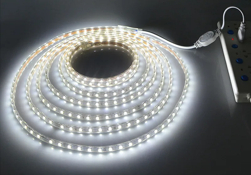 Белый Светодиодная лента 220 В SMD 5050 RGB лента наружный водонепроницаемый гибкий неоновый светильник 2835 лампа для внутреннего декора светильник s tiras - Испускаемый цвет: Белый