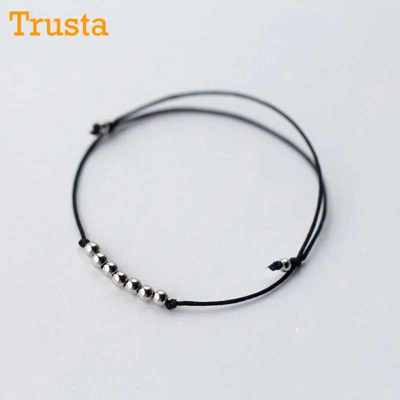 

Trusta 100% 925 Solid Sterling Silver Fashion Samll Beads Black Rope Chain Bracelet 15cm For Teen Women Fashion Jewelry DS1011